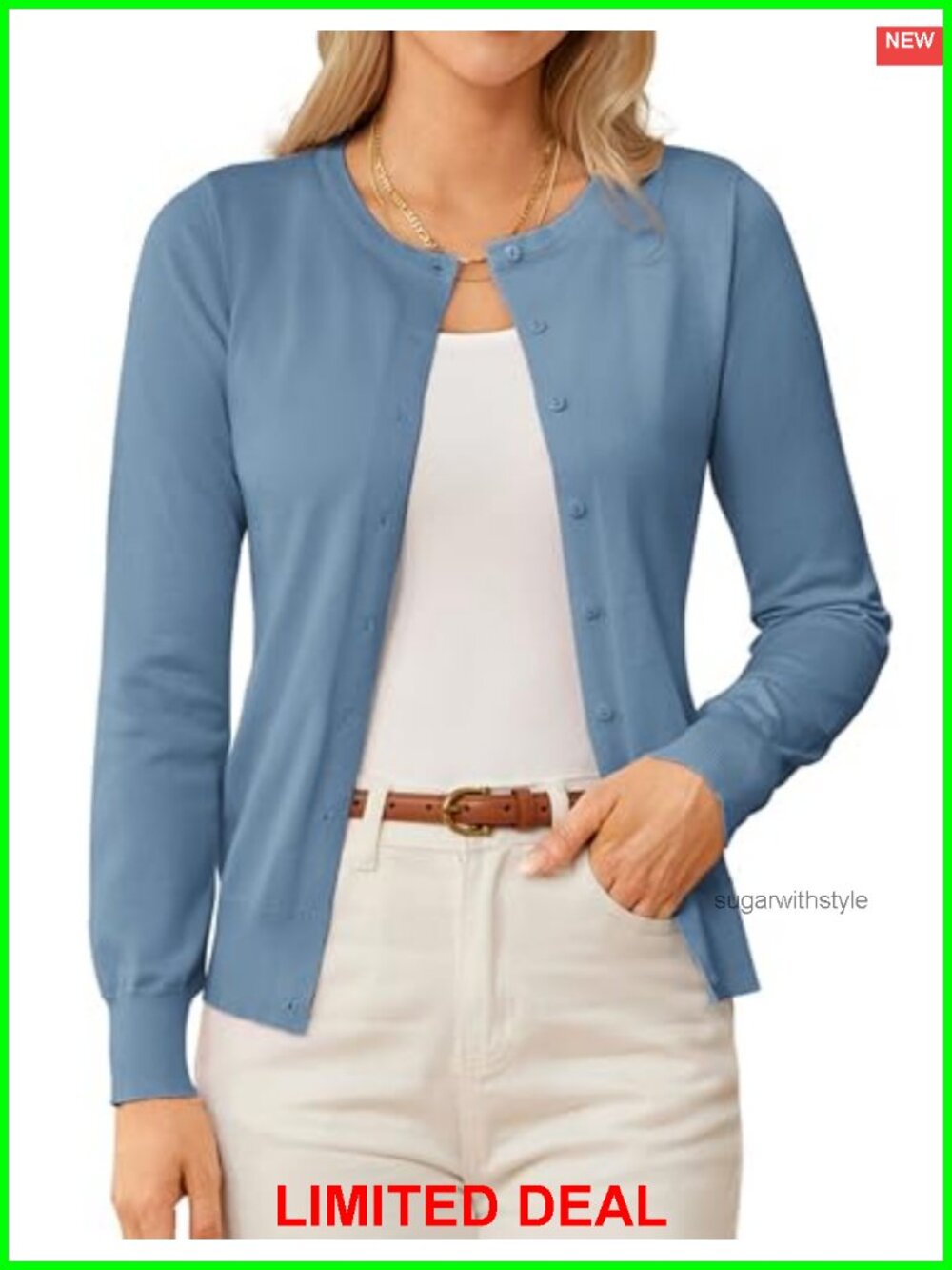 Lightweight Knit Button Down Cardigan Sweater Crew Neck Long Sleeve Slim Fit